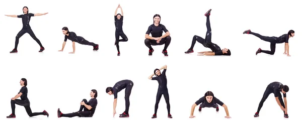 Jovem fazendo exercícios em branco — Fotografia de Stock