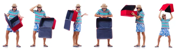 Concepto de vacaciones de viaje con equipaje en blanco — Foto de Stock