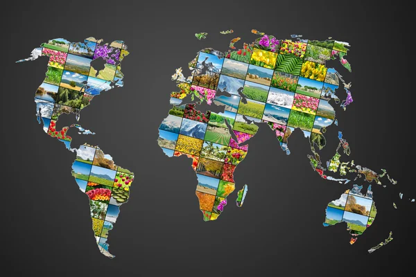 Mapa del mundo con muchas fotos de la naturaleza — Foto de Stock