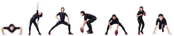 Young man doing exercises on white — Stock Photo, Image