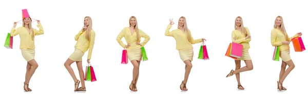 쇼핑백과 여자의 콜라주 — 스톡 사진