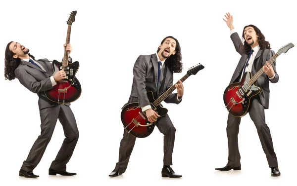 Guitariste drôle isolé sur blanc — Photo