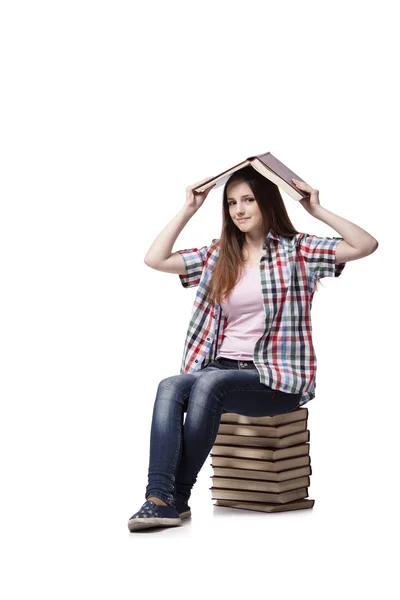 Student met boeken geïsoleerd op de witte achtergrond — Stockfoto