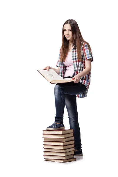 Student med böcker isolerat på den vita bakgrunden — Stockfoto