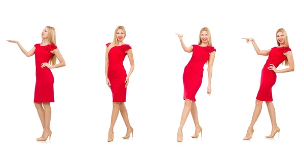Donna in abito rosso isolato su bianco — Foto Stock