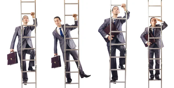 Businessman climbing the ladder isolated on white — Stock Photo, Image