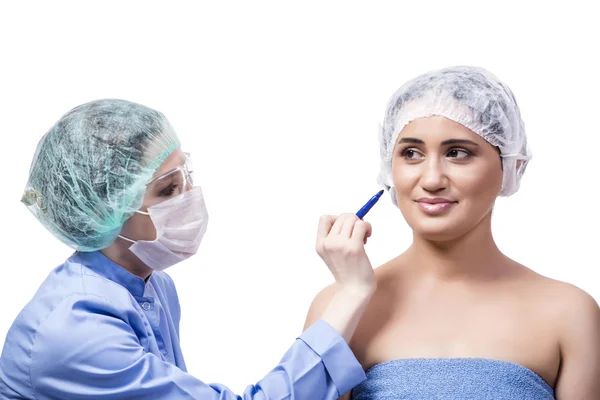 Young woman preparing for plastic surgery isolated on white — Stock Photo, Image