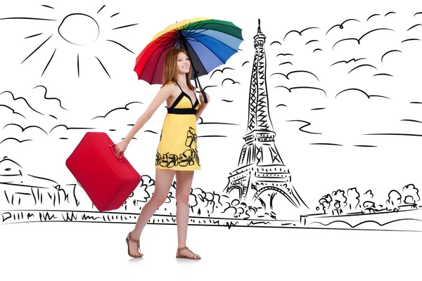 Ung kvinna reser till Paris — Stockfoto