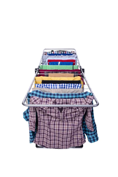 Klappbares Wäscheständer isoliert auf weißem Hintergrund — Stockfoto