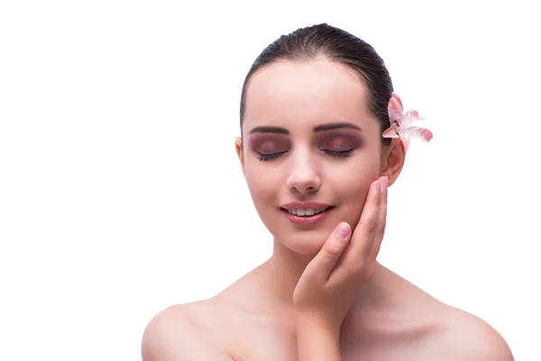 Bella faccia di giovane donna isolata su bianco — Foto Stock