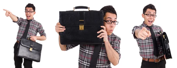 Young employee with briefcase isolated on white — Stock Photo, Image