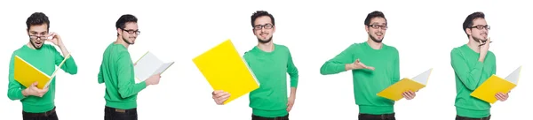 Collage de l'étudiant avec des livres sur le blanc — Photo