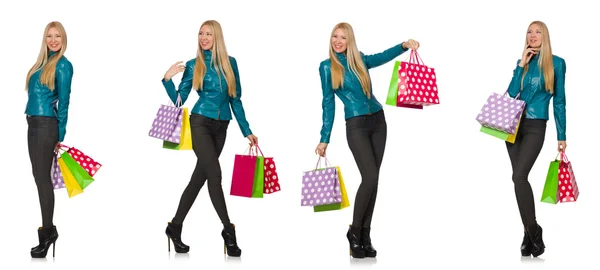 Woman with shopping bags isolated on white — Stock Photo, Image