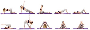 Beyaz üzerinde egzersiz yapan genç bir kadın.