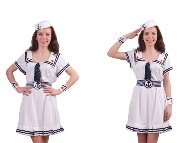 Vrouw dragen van sailor suit geïsoleerd op wit — Stockfoto