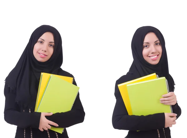 Junge muslimische Frau isoliert auf weiß — Stockfoto