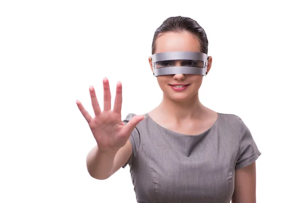 Futuristisches Konzept mit Techno-Cyber-Frau auf Weiß — Stockfoto