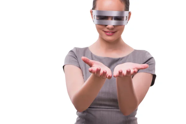 Futuristisches Konzept mit Techno-Cyber-Frau auf Weiß — Stockfoto