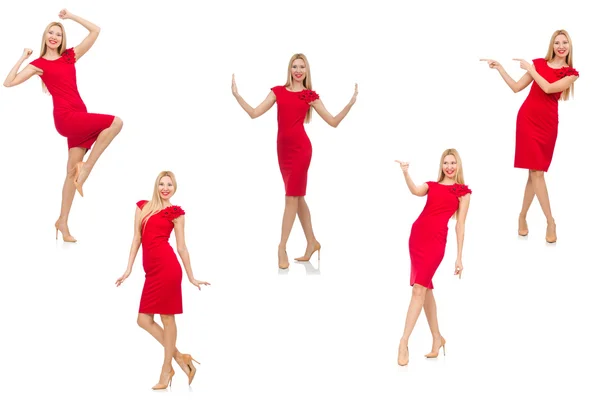 Mujer en vestido rojo aislado en blanco —  Fotos de Stock