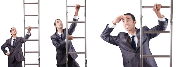 Empresario escalando la escalera aislado en blanco — Foto de Stock