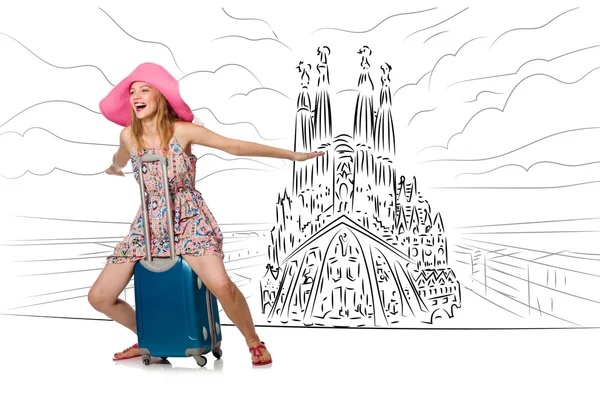 Young woman travelling to Spain to see Sagrada Familia — Stock Photo, Image