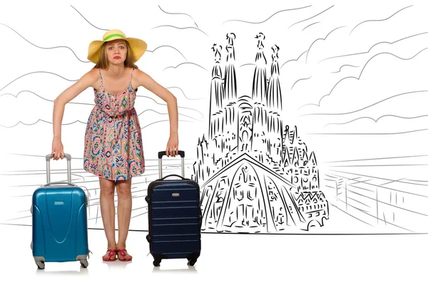 Νεαρή γυναίκα που ταξιδεύει στην Ισπανία για να δείτε Sagrada Familia — Φωτογραφία Αρχείου