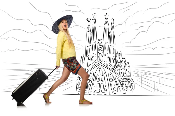 Young woman travelling to Spain to see Sagrada Familia — Stock Photo, Image