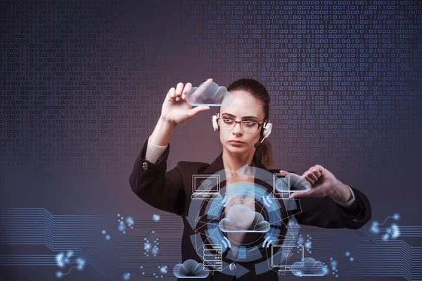 Businesswoman in cloud computing concept — Stock Photo, Image