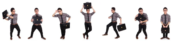 Young employee with briefcase isolated on white — Stock Photo, Image