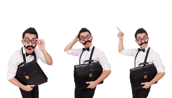 Young man with briefcase isolated on white — Stock Photo, Image