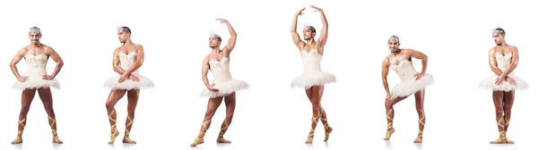 Man i balett tutu isolerad på vit — Stockfoto