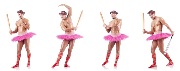 Mann trägt Ballett-Tutu isoliert auf Weiß — Stockfoto