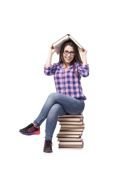 Joven estudiante preparándose para los exámenes de la universidad aislado en blanco —  Fotos de Stock