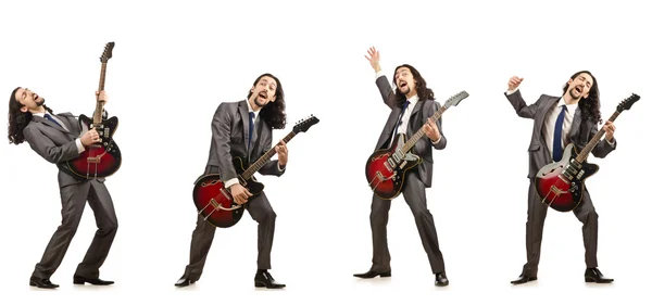 Funny guitar player isolated on white — Stock Photo, Image