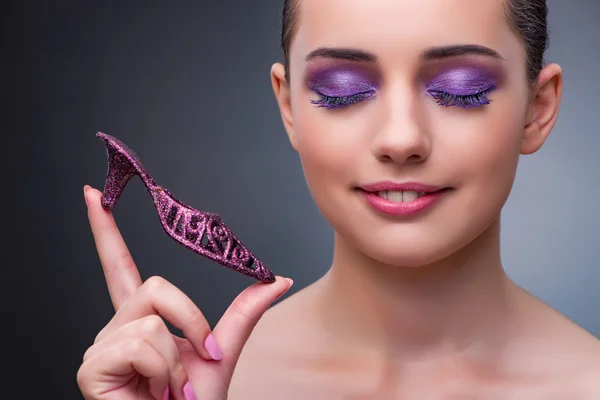 Young woman with purple show in fashion concept — Stock Photo, Image