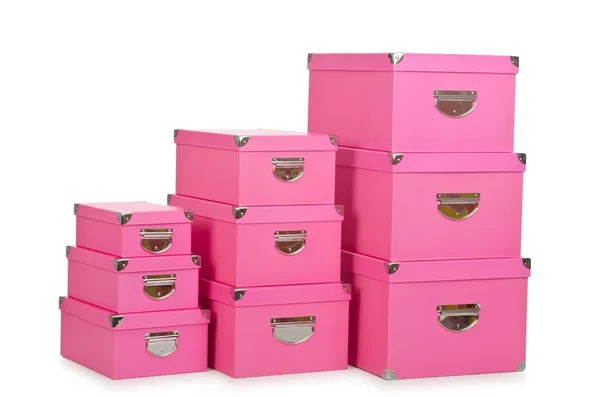 粉红色彩盒上白色隔离 — 图库照片