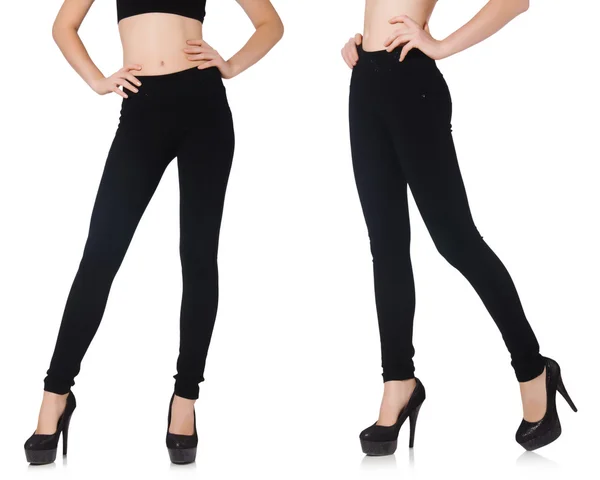 Czarne legginsy w koncepcji mody piękna izolowane na białym — Zdjęcie stockowe