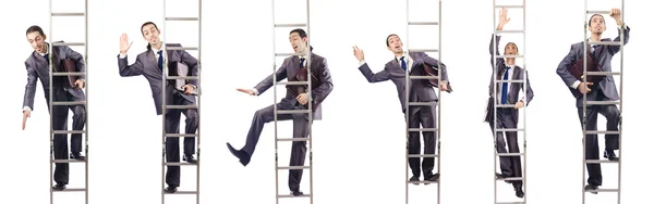 Businessman climbing the ladder isolated on white — Stock Photo, Image