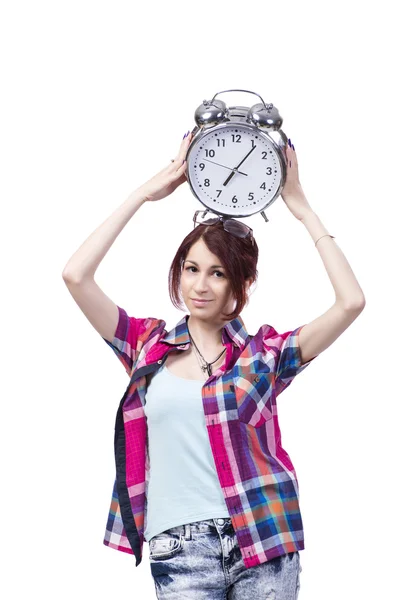 Concetto di educazione con studente e orologio — Foto Stock