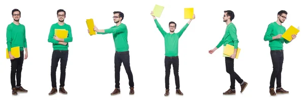 Collage de l'étudiant avec des livres sur le blanc — Photo