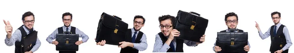 Collage van grappige zakenman op wit — Stockfoto