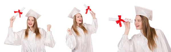 Mulher estudante isolado no fundo branco — Fotografia de Stock