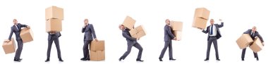 İnsan ve kutularla fotoğraf kolajı