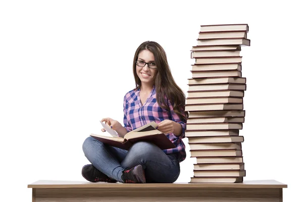 Young student preparing to the college exams isolated on white — Stock Photo, Image