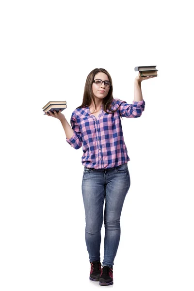 Jonge student voorbereiden op de examens van de college geïsoleerd op wit — Stockfoto