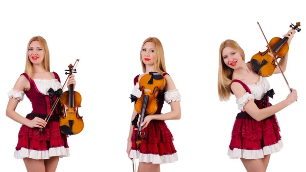 Bavarian girl playing the violin isolated on white — Stock Photo, Image