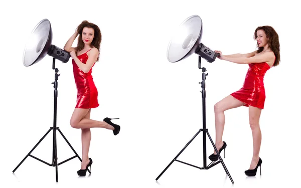 Woman wearing red dress isolated on white — Stock Photo, Image