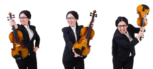 Mulher tocando violino isolado no branco — Fotografia de Stock