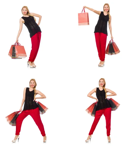 Set of woman with shopping bags on white — Stock Photo, Image