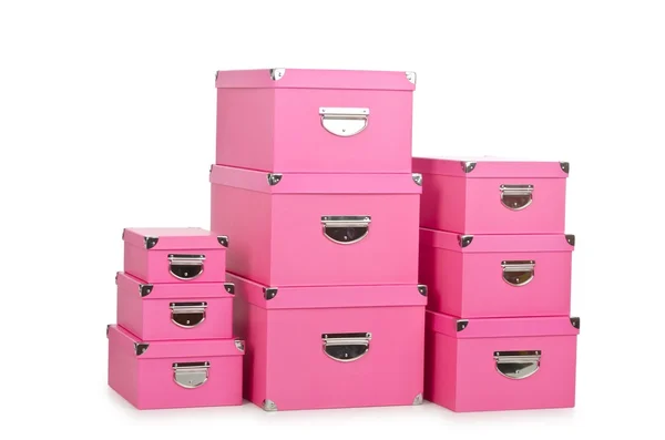 Roze giftboxes geïsoleerd op wit — Stockfoto